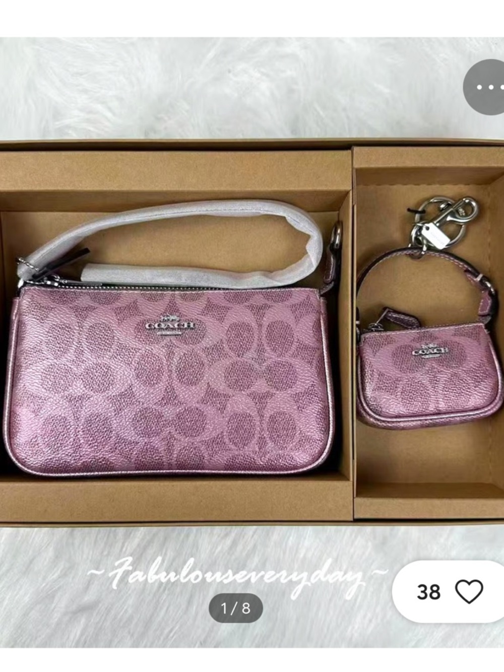 Coach Metallic Pink Signature Nolita Wristlet Set